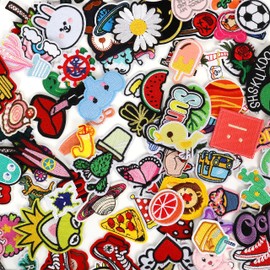 NICEVINYL Embroidered Iron-on Patches Applique: 72Pcs Random Assorted Decorative Patches Iron on/Sew on for Clothing Accessories