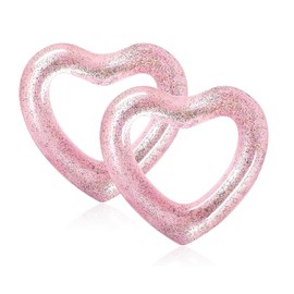 2Pcs Inflatable Swim Ring for Adult,Kids Swimming Rings,Bling Heart Shape Inflatable Pool Floats With Sequins Transparent Floating Ring Swim Tube Rings for Girl Women Beach Summer Pool Party Sport