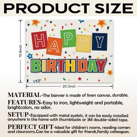 Happy Birthday Banner, Colorful Birthday Party Decorations, Photography Background for Children Kids Boys Girls Theme Party Supplies, Farmhouse Canvas Decor 28 * 19.6In