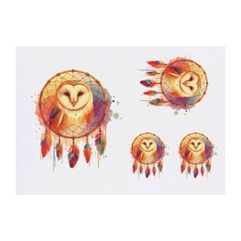4 x 'Barn Owl Dreamcatcher' Temporary Tattoos - Water Resistant, Skin-Safe, Non-Toxic Transfers, Mixed Sizes (TO00074702)