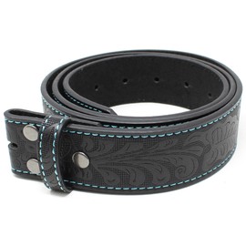 BC Belts Leather Belt Strap with Embossed Western Scrollwork 1.5" Wide with Snaps (Black/Teal-M)