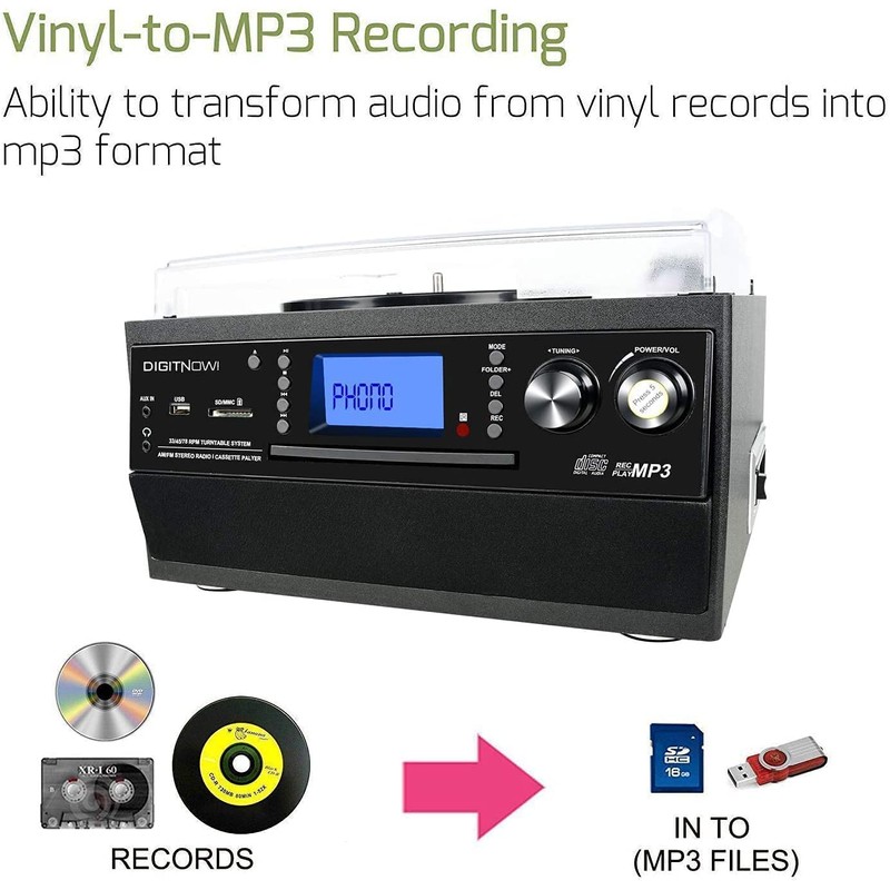 DIGITNOW Bluetooth Record Player Turntable with Stereo Speaker, LP Vinyl