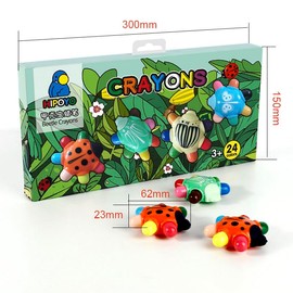 SPRMUD Portable Beetle Crayons with 12/24 Colors and Erasers, Non-toxic Washable Crayons for Kids, Easy-Grip Unbreakable Crayon, Travel Art kits Gifts Prize for Boys Girls (24)