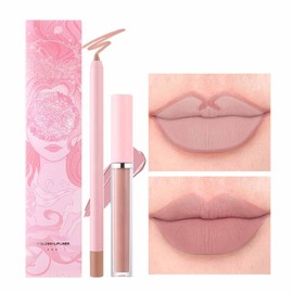 Prreal Lip Liner and Lipstick Set, Matte Liquid Lipstick for Lip Makeup, Waterproof Lip Pen Non-Stick Cup Nude Velvety, Lip Gloss with Lip Liner Pencil Long Lasting Set for Women Gift (12)