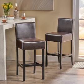 Christopher Knight Home Lopez Leather Bar Stools, 2-Pcs Set, Brown