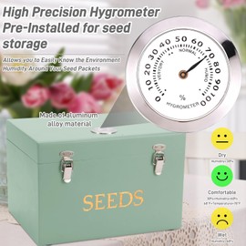 Professional-Designed Bamboo Seed Storage Box with Built-in Hygrometer, Double-Layer Airtight Lid and Safety Lock, Temperature-Stable Wooden Seed Organizer for Preservation, Great Gifts for Gardener