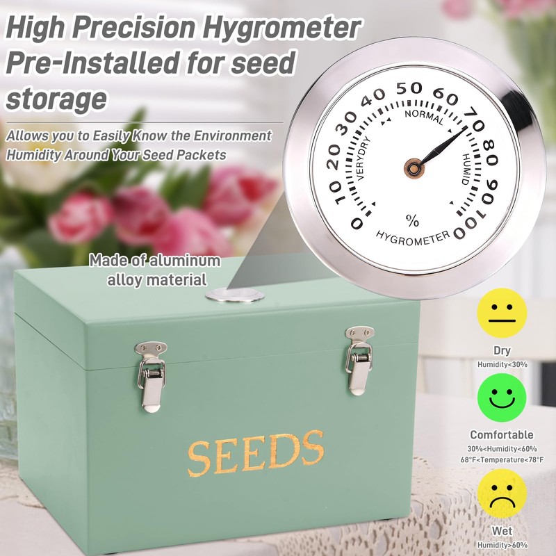 Professional-Designed Bamboo Seed Storage Box with Built-in Hygrometer, Double-Layer Airtight