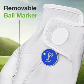 Golfing Penguin Golf Glove - Made with AAA Cabretta Leather with Removable Metal Ball Marker - All Weather, Breathable, Compatible with Touch Screen (Large)