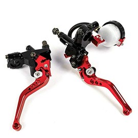 MACHSWON 7/8" Dual Sport Bike Brake Clutch Master Cylinder Lever Reservoir Pump Replaces 7/8" Motorcycle Brake & Clutch Master Cylinder Reservoir Levers Universal Red HI-Q Motorcycle Red