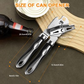 flintronic 3-in-1 Can Opener Made of Stainless Steel, Safety Can Opener with Non-Slip Handle, Ergonomic Non-Slip Design with Smooth Edge, Cuts Without Sharp Edges, Black B