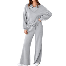 Aleumdr Women's 2 Piece Outfit Sweatsuit Fall Oversized Sweatshirt Wide Leg Sweatpants Matching Lounge Set Tracksuit Grey Medium