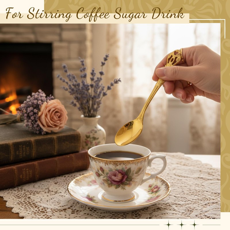 Dandat 20 Pcs 4.9" Vintage Fancy Gold Teaspoons Coffee, Tea