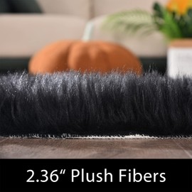 Latepis Black Runner Rugs 2x5 Washable Rug Faux Sheepskin Rug Bedroom Rug Soft Fluffy Rug Fur Area Rug for Sofa Cover Cushion Runner Room Décor, Runner