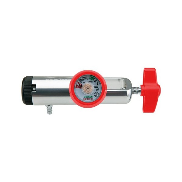 Oxygen Regulator Standard Body-CGA870, 0-25 LPM, Barb Outlet with Red Color Coded Gauge Protector and tee Handle