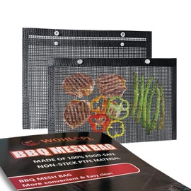 WOHLOPL Grilling Bags for Outdoor Grilling, Set of 2-100% Non-Stick BBQ Grill Mesh Bags, Reusable and Convenient to Clean, 15.7 x10.6 Inch x 2pcs