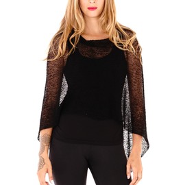 SHU-SHI Womens Sheer Poncho Casual Summer Shrug Bolero Lightweight Knit Black