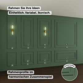 HEXIM Stucco Moulding Wall Frame Sets HDPS White - Choice of Sizes for Wall, Ceiling, Pictures & Mirrors - Combines Decorative Effect with Functional Space Structure (RM01-J 36 x 51 cm)