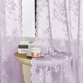 Lilac Purple Lace Curtains 96 Inches Long 2 Panels Romantic Violet Flower Sheer Curtains for Bedroom Living Room Semi Sheer Rod Pocket Light Filtering Curtains for Dining Room Girls Room Decor, 52x96