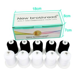 New brothread 5 White+5 Black Colours Multi-Purpose 100% Mercerized Cotton Threads 30WT(50S/3) 600M Each Spool for Quilting, Sewing and Embroidery