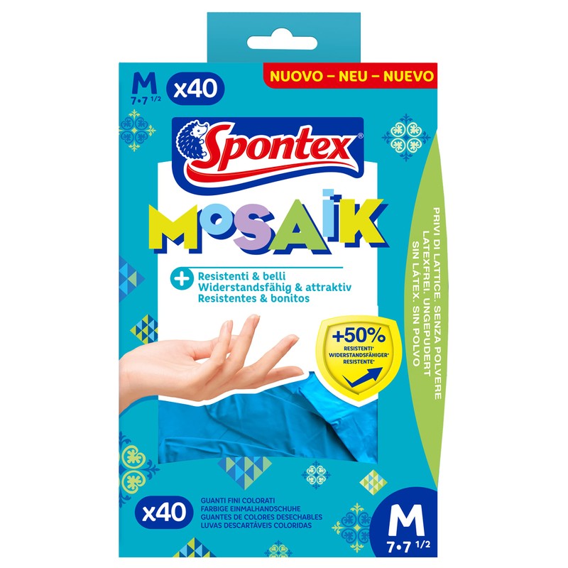 Spontex Mosaic Disposable Nitrile Gloves, Latex-Free, Powder-Free, Extra Resistant, Multi-purpose,