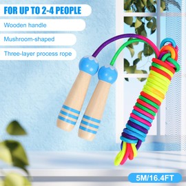 Mayoii 16.4FT Long Jump Rope (2 Pack) for Kids Adults, Adjustable Rainbow Skipping Rope With Wooden Handles, Best Gift for Children Perfect for Outdoor Activities, School Sports (Blue)