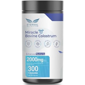 ETERNAL NUTRITION Miracle: Calostro Bovino 50% IgG Puro (300 Cápsulas) | Inmunoglobulinas IgG y Factores de Crecimiento · 75 Porciones · 2000 mg · Bienestar Digestivo y Recuperación Diaria