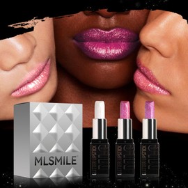 MLSMILE 3PCS Glitter Lipstick Sets for Women,Women's Diamond Shiny Matte Lip Gloss,Long Lasting Smudgeproof Non-Stick Lipstick,Lip Stick Lip Stain Makeup Gift Sets,Labiales mate 24 horas originale