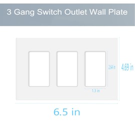 Placa de pared decoradora sin tornillos de 3 bandas para interruptor de luz, interruptor inteligente, receptáculo, reguladores, toma USB, GFCI, placa de cubierta segura para niños, color blanco (paquete de 2)