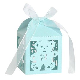 HICOHAND Hollow Baby Candy Box, 50 PCS Blue Bear Baby Shower Favour Boxes,Comes With Ribbons,Suitable For Baby Showers,Birthday Parties