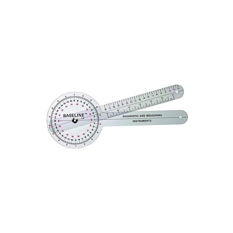 12-1000 Goniometer Therapeutic Exam Baseline Plastic Trns 360 Deg 12"
