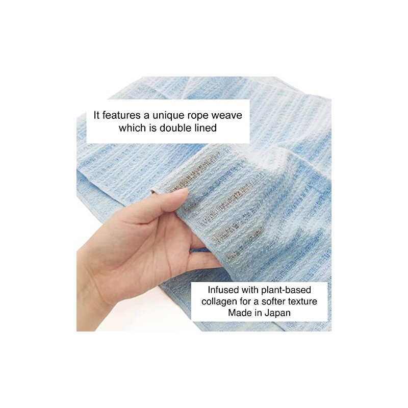 Onsen Body Wash Towel, Infused with Plant-Based Collagen, Light Blue,