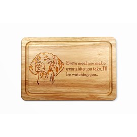 Hardwood Chopping Board with Hungarian Vizsla Dog Design - 30x20 cm Kitchen Cutting Board with Juice Groove - Gift Idea for Him or Her, Christmas & Birthdays - Made in The UK