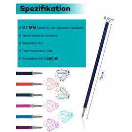 Willingood Refill for Pens [6 Colours, Pack of 12] - Compatible with Legami - Easy to Erase - Pen Tip 0.7 mm, Height 13 cm