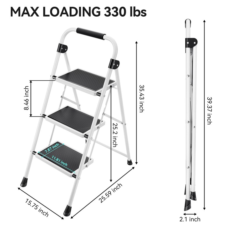 Step Ladder, Folding Step Stool with Wide Anti-Slip Pedal, Sturdy