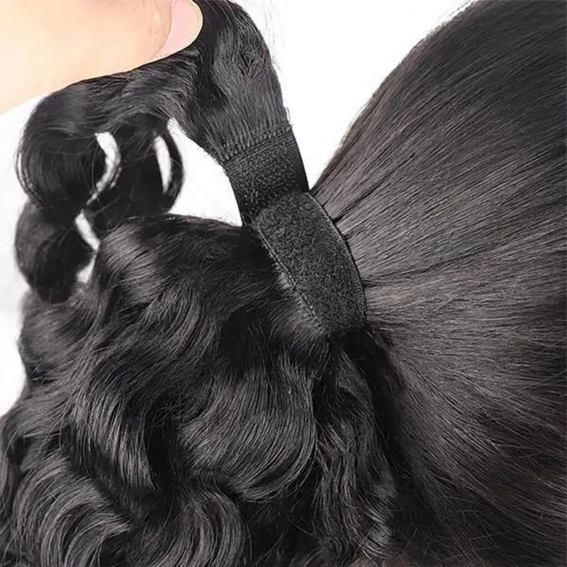 Water Wave Ponytail Extensions Human Hair Magic Paste Curly Wave
