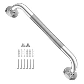 16 Inch Anti Slip Shower Grab Bar, YuanDe Chrome Finish Stainless Steel Bath Grab Bar, Knurled Bathroom Safety Rail, Shower Handrail Support, Handicap Elderly Injury Senior Balance Assist Handles