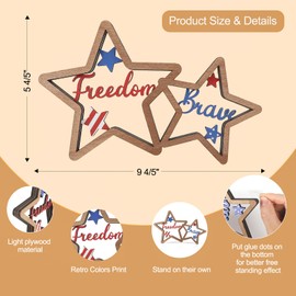 COCHIE 4th of July Decorations Patriotic Memorial Day Wooden Star Tiered Tray Decor, Freedom Sign, Brave Sign, Fourth of July Red Blue and White Decoration for Home Office Table Shelf (Siamese Stars)