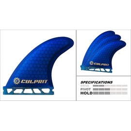 Culprit Surf C4 High Performance RTM Honeycomb Futures Style Thruster Surfboard Fins - Blue