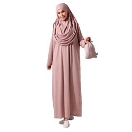 ihvan online Muslim Dresses for Women, One-Piece Long Sleeve Hijab Abaya Full-Length Islamic Prayer Dress, Rose, Comfort Sizes: 14-20 (3XL-6XL)