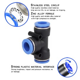 Leliafleury 20 Pcs 8mm Tee Pneumatic Fittings Quick Release Pneumatic Connectors Plastic Push to Connect Fittings Air Line Connectors
