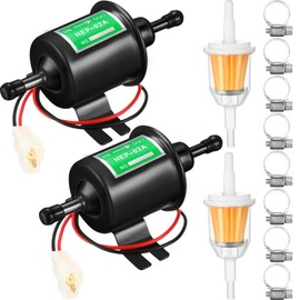 Threlaco 2 Pcs Electric Fuel Pump Kit 12v Universal Low Pressure 4-7 Psi Gas Diesel Inline Pump with 2 Fuel Filter and 8 Hose Clamp Carburetor Hep-02a Lawn Mower Transfer Machine(Black)