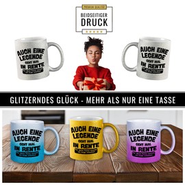 Druckerino Renteneintritt Geschenk Frau Männer | Glitzertasse Auch eine Legende geht mal in Rente Lustige Geschenkidee zum Ruhestand Geschenk Rente (Blau)