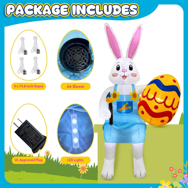 OurWarm 8FT Easter Inflatables Outdoor Decorations, Sitting Bunny with Eggs