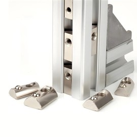 10 Pcs Silver 1/4-20 Steel Roll in T-nut with Ball Spring, Suitable for 1010 Series or 1.0 Inch Base Aluminum Extrusion Profile Rail Fasteners，Nuts