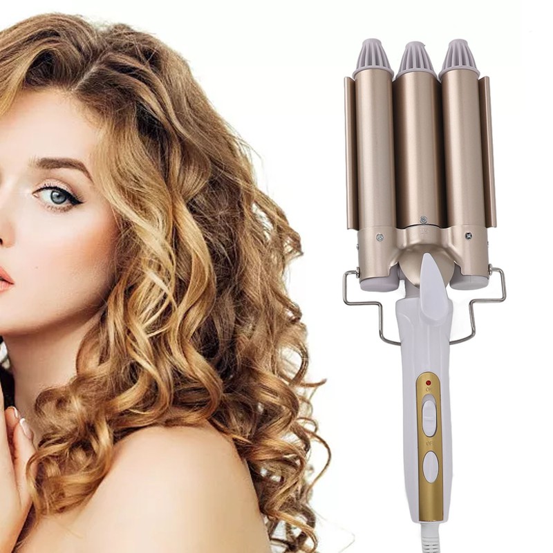 25mm Curling Iron Wand Adjust Temperature Fast Heating 3 Barrel