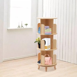 AOOCHU Rotating Bookshelf Corner Book Shelf Spinning 360° Display 3Tier Free Standing Minimalist Bookcase Storage Floor Solid Wood with Legs for Bedroom Living Room Office Study Room Cylindrical