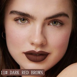 Marcador de labios líquido de larga duración, resistente al agua, rojo oscuro, marrón, marcador de labios mate, semipermanente, 24 horas, delineador d