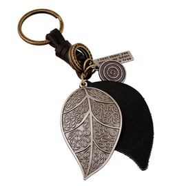 Funny live Alloy & Large Leaf Keychain Vintage Leather Braided Key Chain Genuine Leather Keychain Decorative Pendant for Men and Women Keys