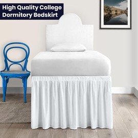 SGI bedding Dorm Bed Skirt Twin XL 42 Inch Drop Length - White, Ruffled Pattern College Dorm Room Bed Skirts - Split Corner, Easy Care, Wrinkle Free 1800 Series Microfiber Bed Skirt