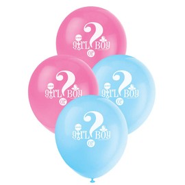 Unique Industries, 12" Gender Reveal Latex Balloons, DIY Party Decoration - Pack of 8, Blue and Pink - 47395